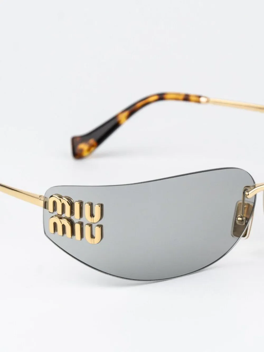 Miu Miu Women Sunglasses Gold Grey Rectangle Rimless MUA51S 5AK50K NEW AUTHENTIC
